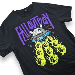 Fall Out Boy Shirt Mens Large Black Cotton UFO Graphic If You Build It They Come